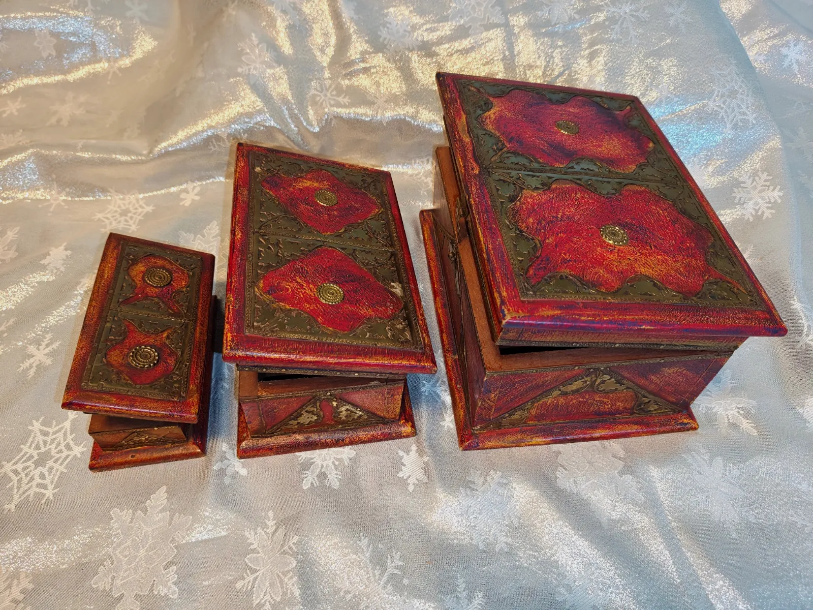 Lot de 3 boîtes en bois décorées – Fait main 5