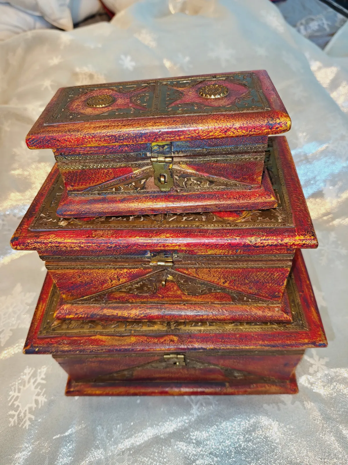 Lot de 3 boîtes en bois décorées – Fait main 3