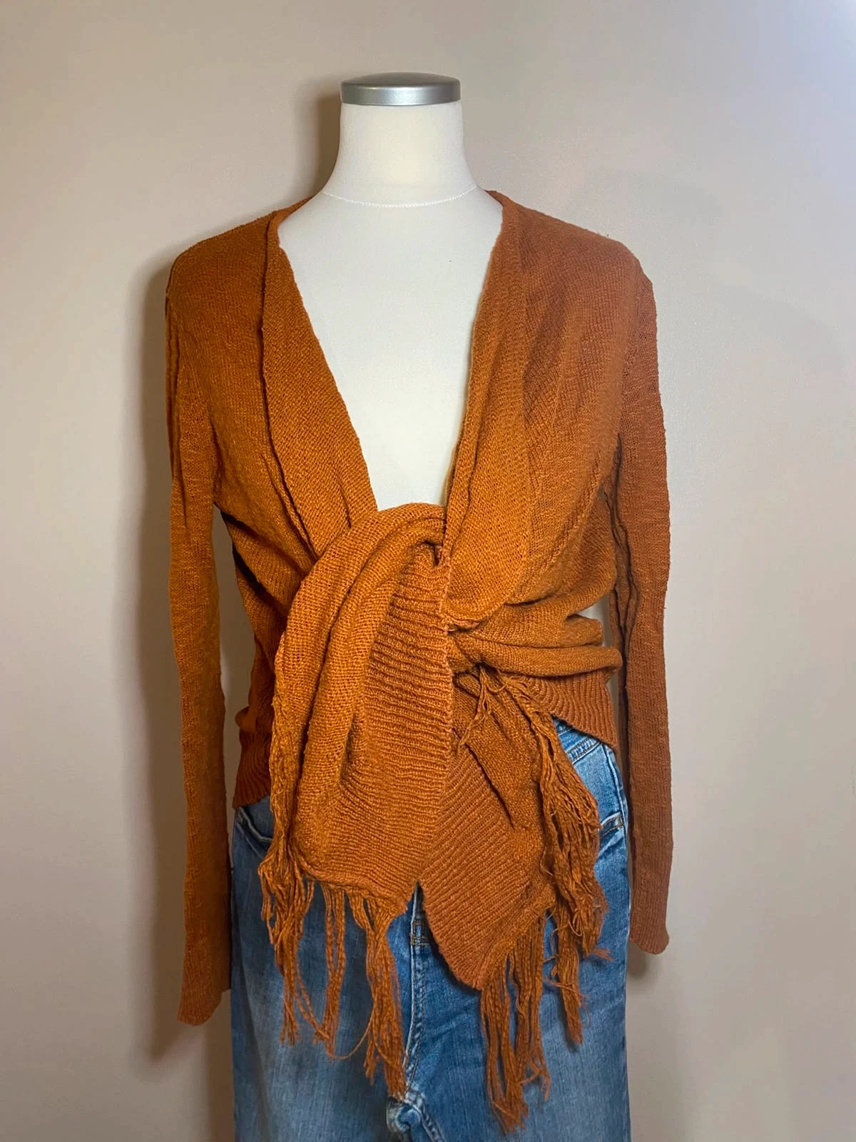 Gilet long ouvert marron rouille avec franges Kiabi taille M – Kiabi – taille M / 38 / 10 2