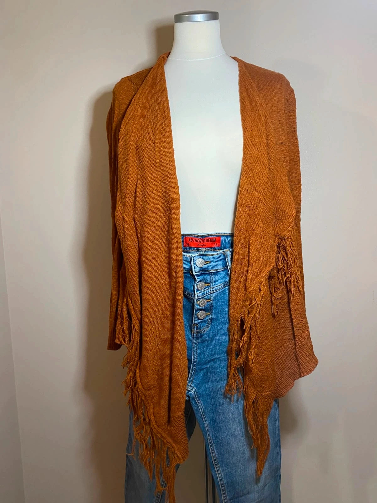 Gilet long ouvert marron rouille avec franges Kiabi taille M – Kiabi – taille M / 38 / 10