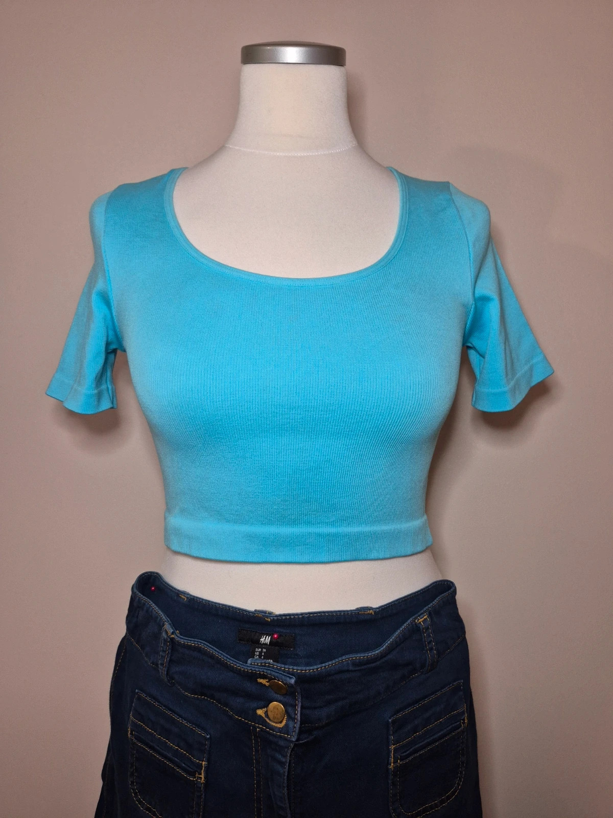 Top Primark bleu ciel cotele taille S