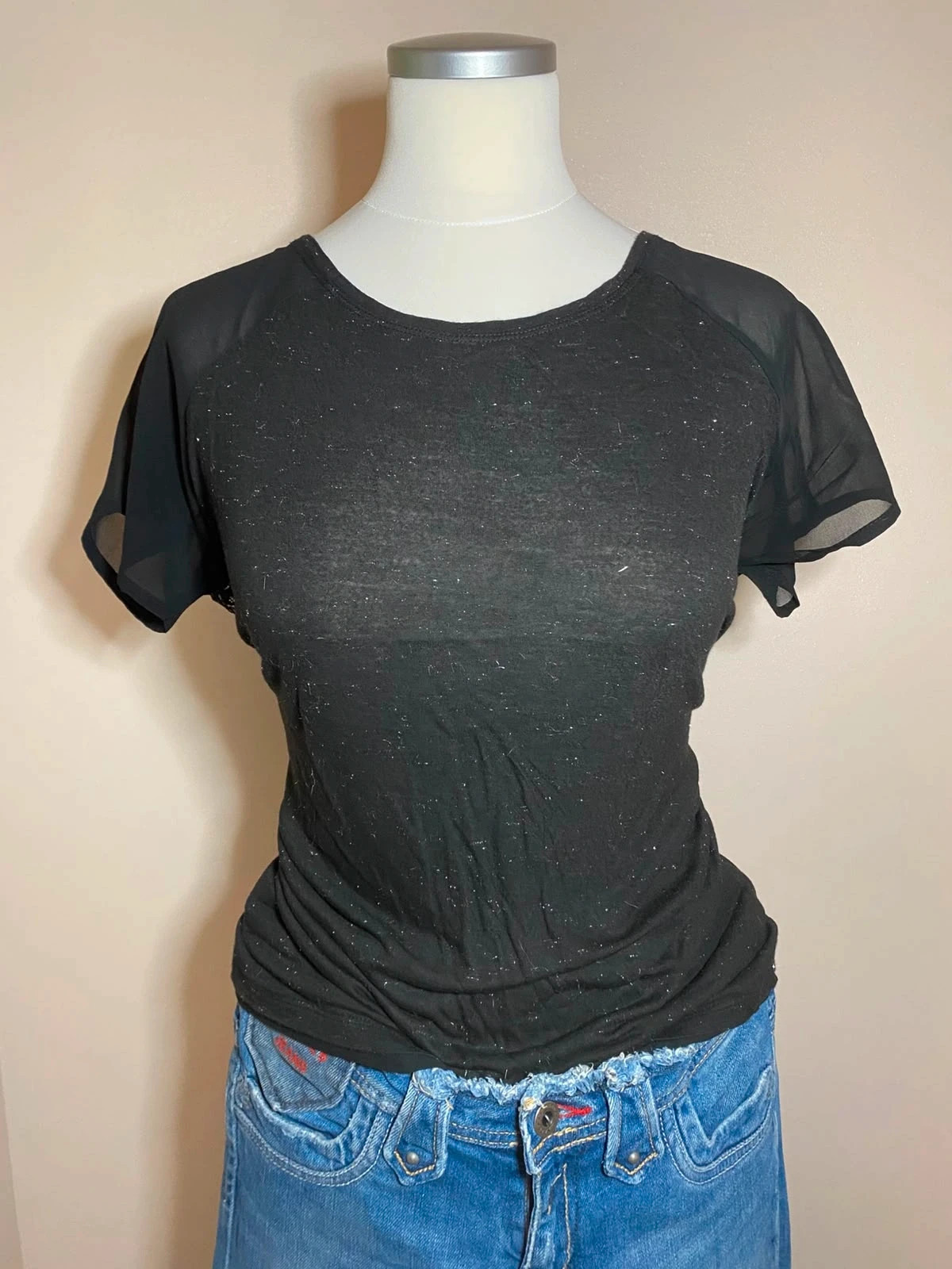 Tshirt noir a paillete dentelle kaporal taille s