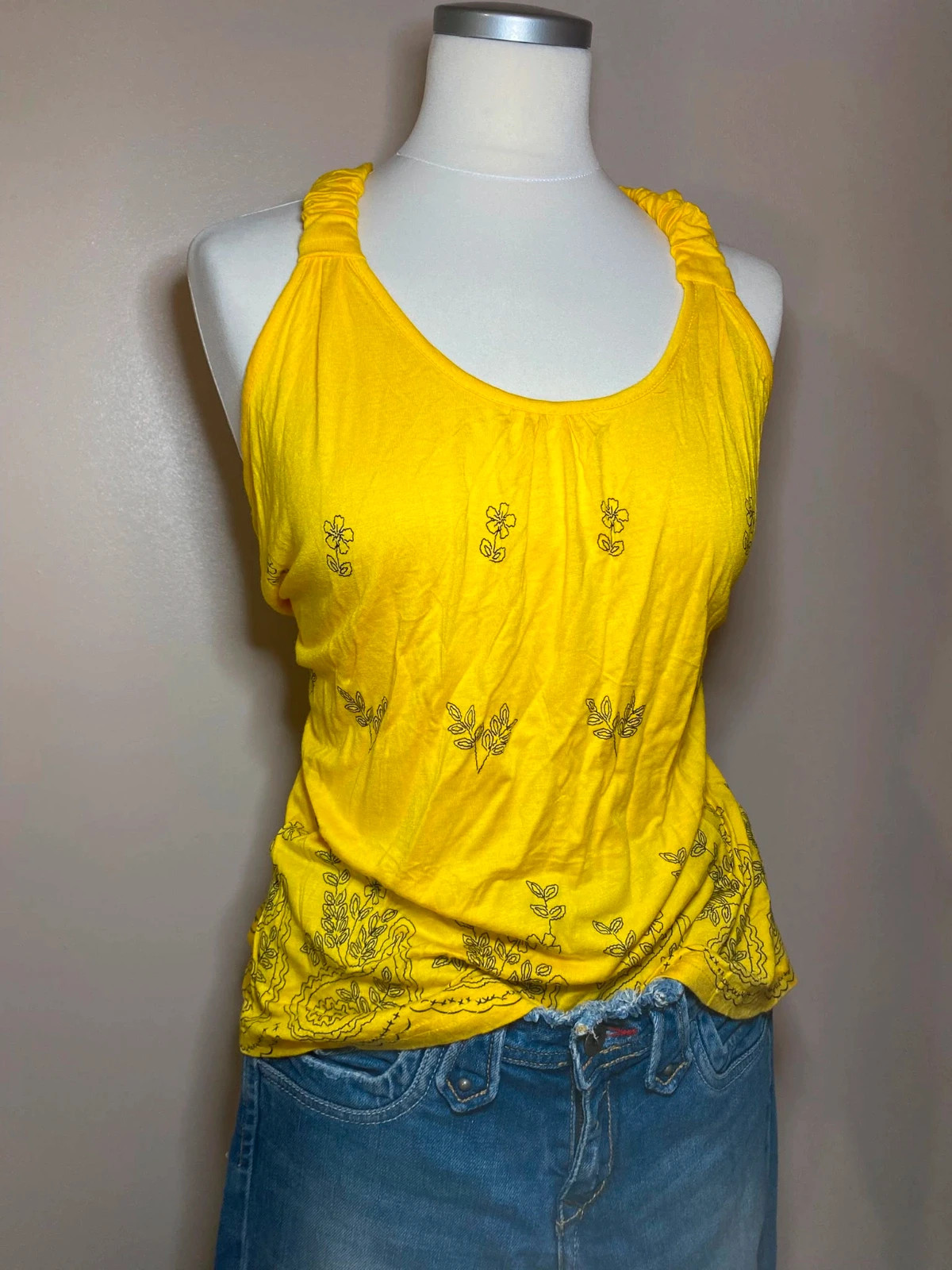 Debardeur jaune soleil dos nageur torsade motifs fleurs s – Tendance – taille S / 36 / 8 2