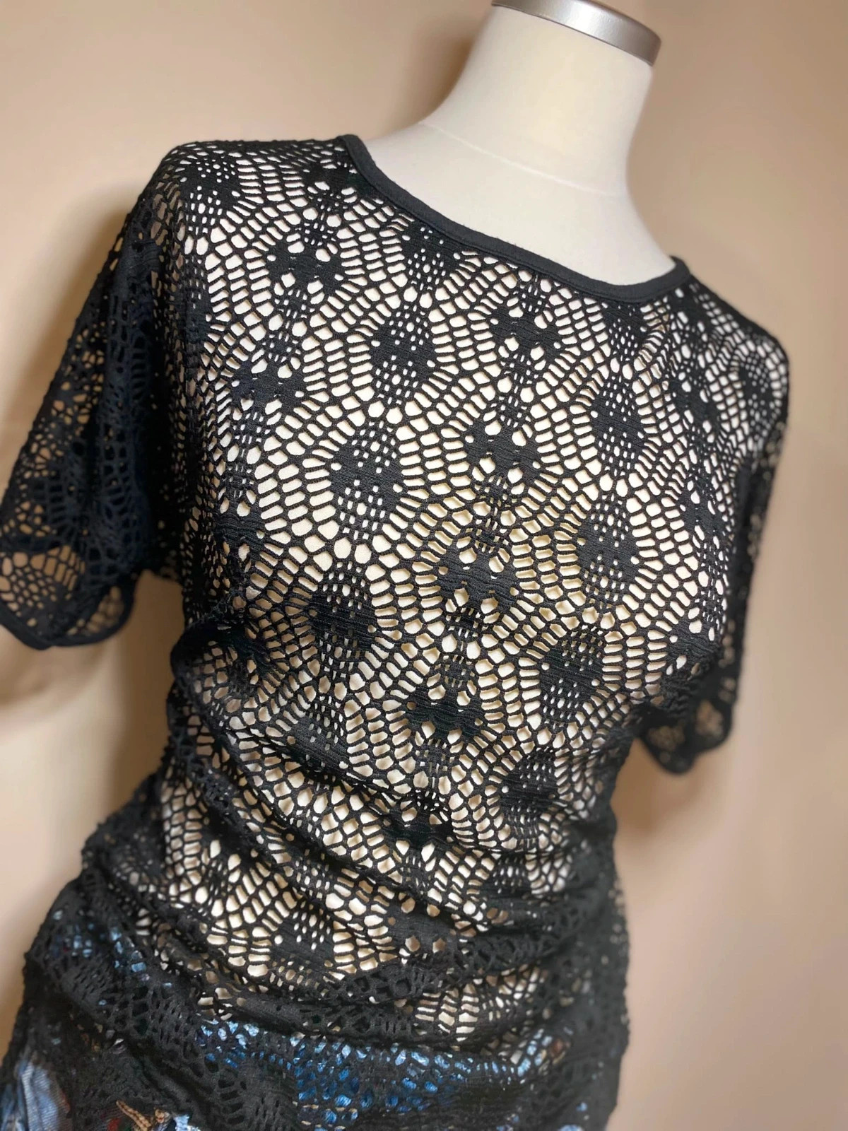 Top noir en maille crochet ajouree – Tendance – taille L / 40 / 12 2