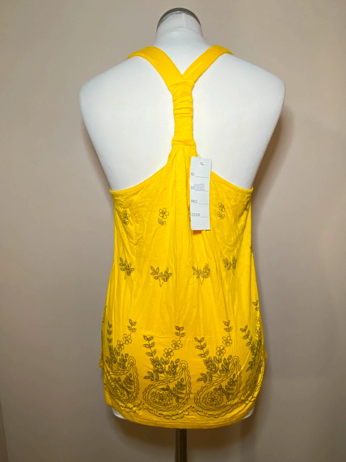 Debardeur jaune soleil dos nageur torsade motifs fleurs s – Tendance – taille S / 36 / 8 3