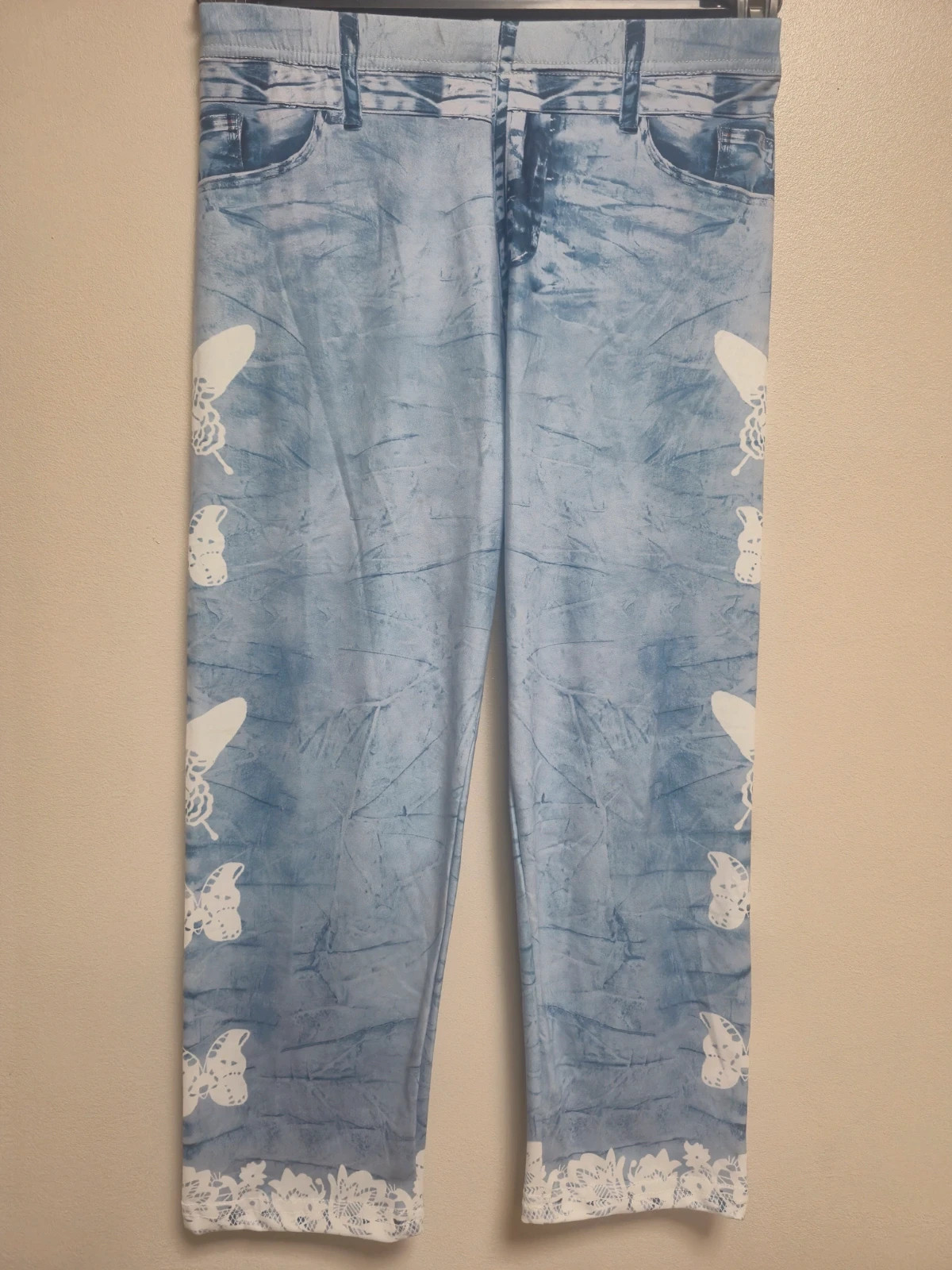 Lot de 2 jeggings / leggings effet denim motifs dentelle et papillons – Vintage Dressing – taille S / 36 / 8 2