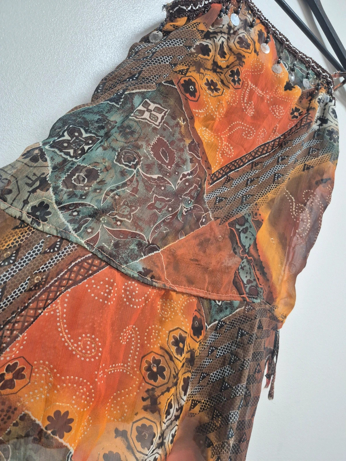 Robe transparente imprimé bohème multicolore avec sequins- taille XL – Vintage Dressing – taille XL / 42 / 14 2