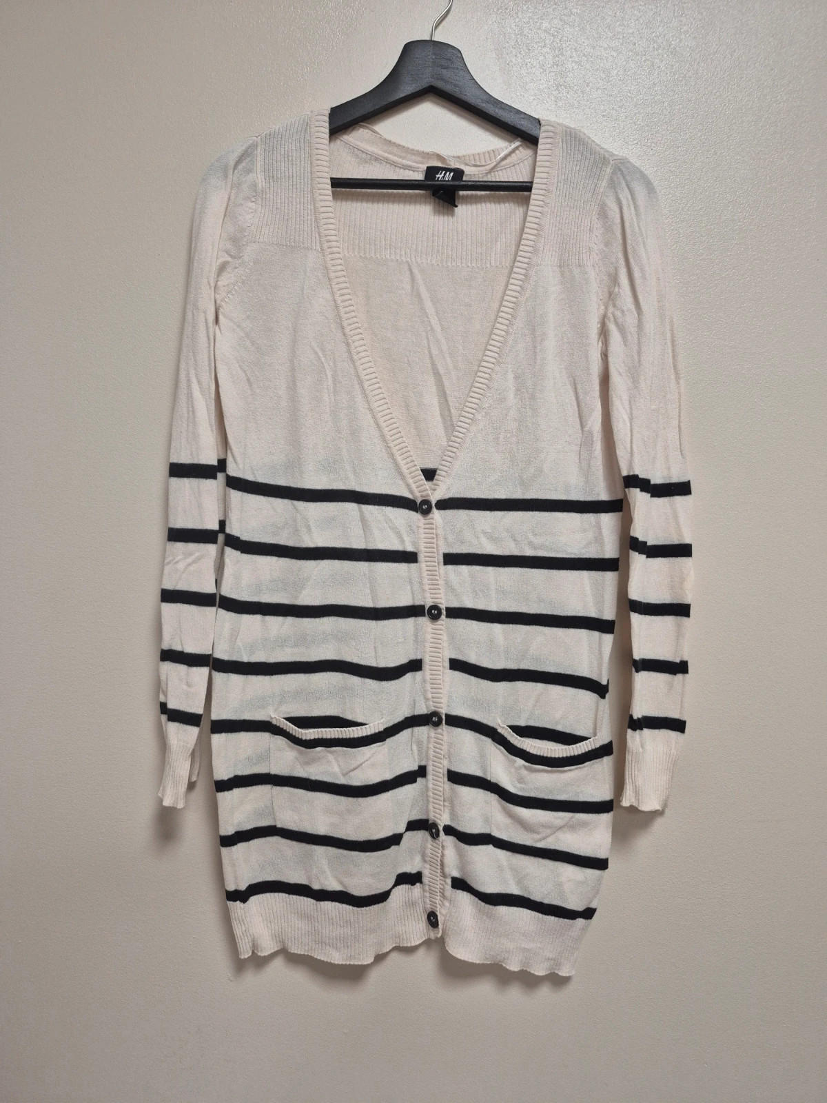 Gilet long raye beige et noir – H&M – taille XS / 34 / 6 2