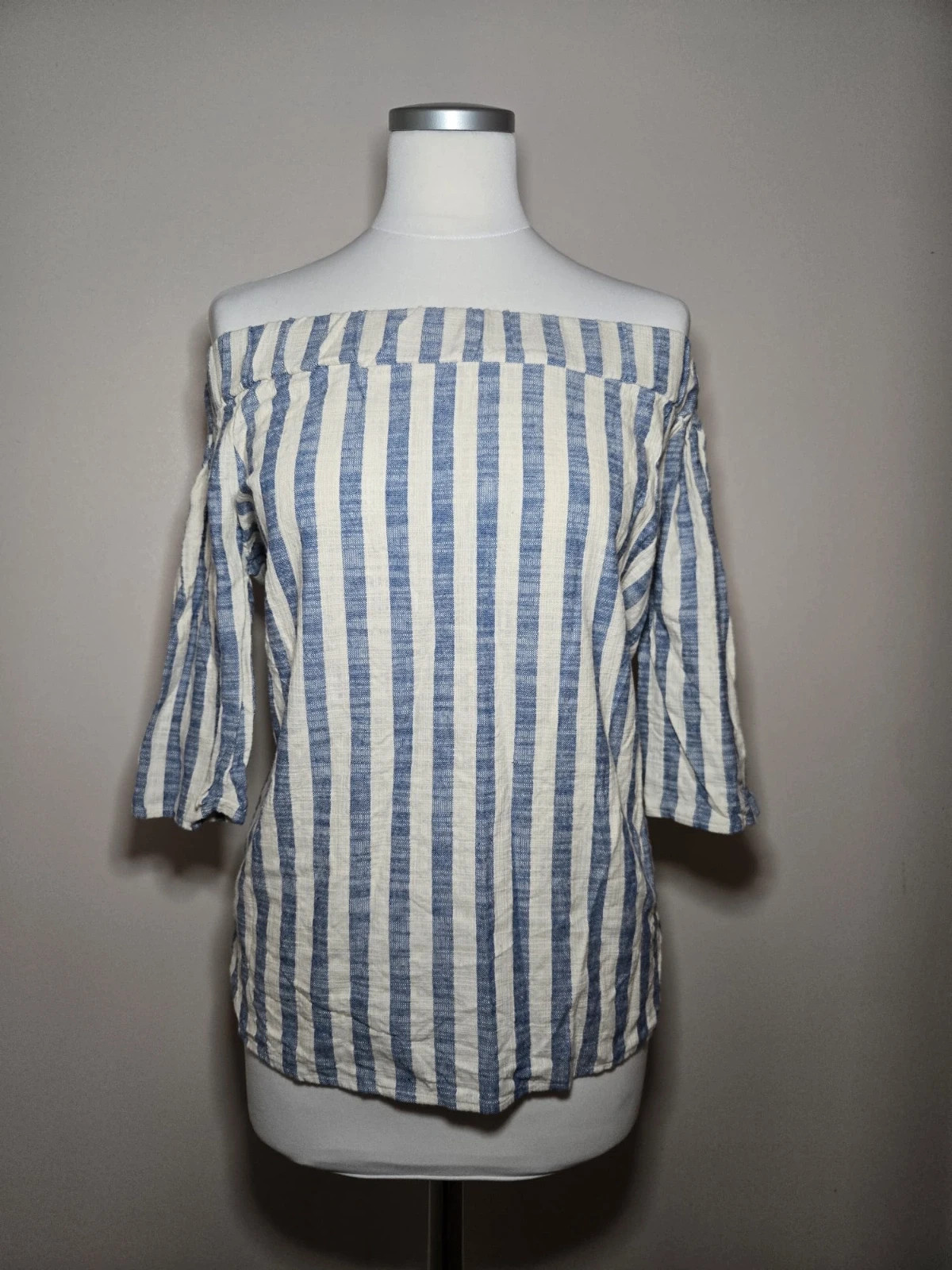 Top épaules dénudées rayé bleu blanc Vero Moda taille S manches trois quarts – Vero Moda – taille S / 36 / 8 2