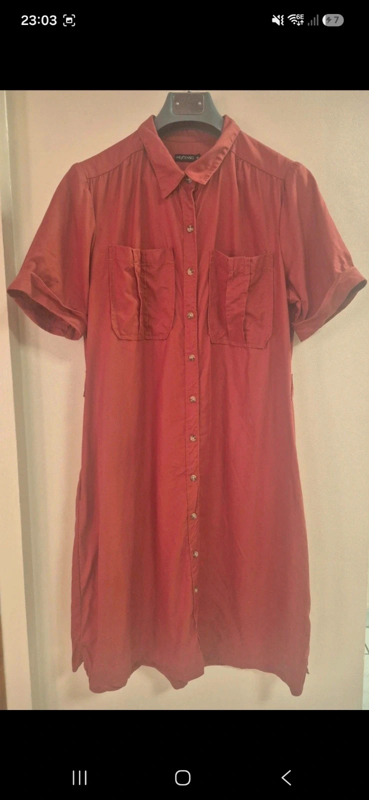 Robe chemise rouge brique manches courtes taille 46