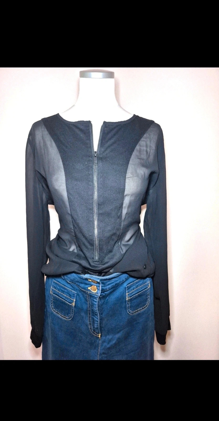 Top Kaporal noir zip col rond manches transparentes taille XL