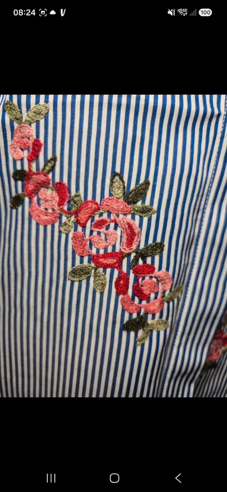 Chemise sans manches rayée bleu blanc broderie fleurs roses My Star taille M – My Star – taille M / 38 / 10 2