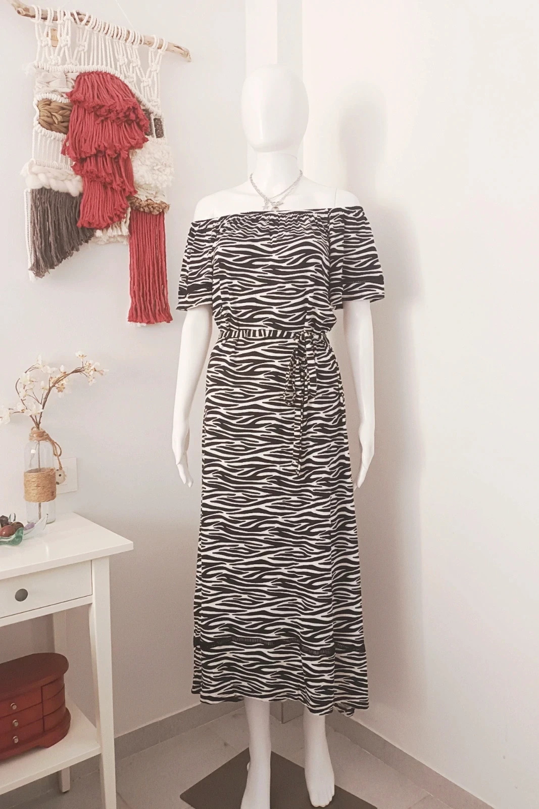 Vestido largo Cebra George hombros descubiertos