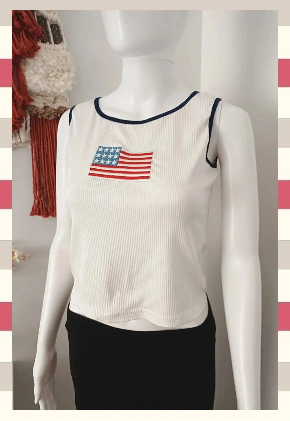 Camiseta canalé Vintage Y2k bandera Americana – La Boutique – taille S / 36 / 8 2