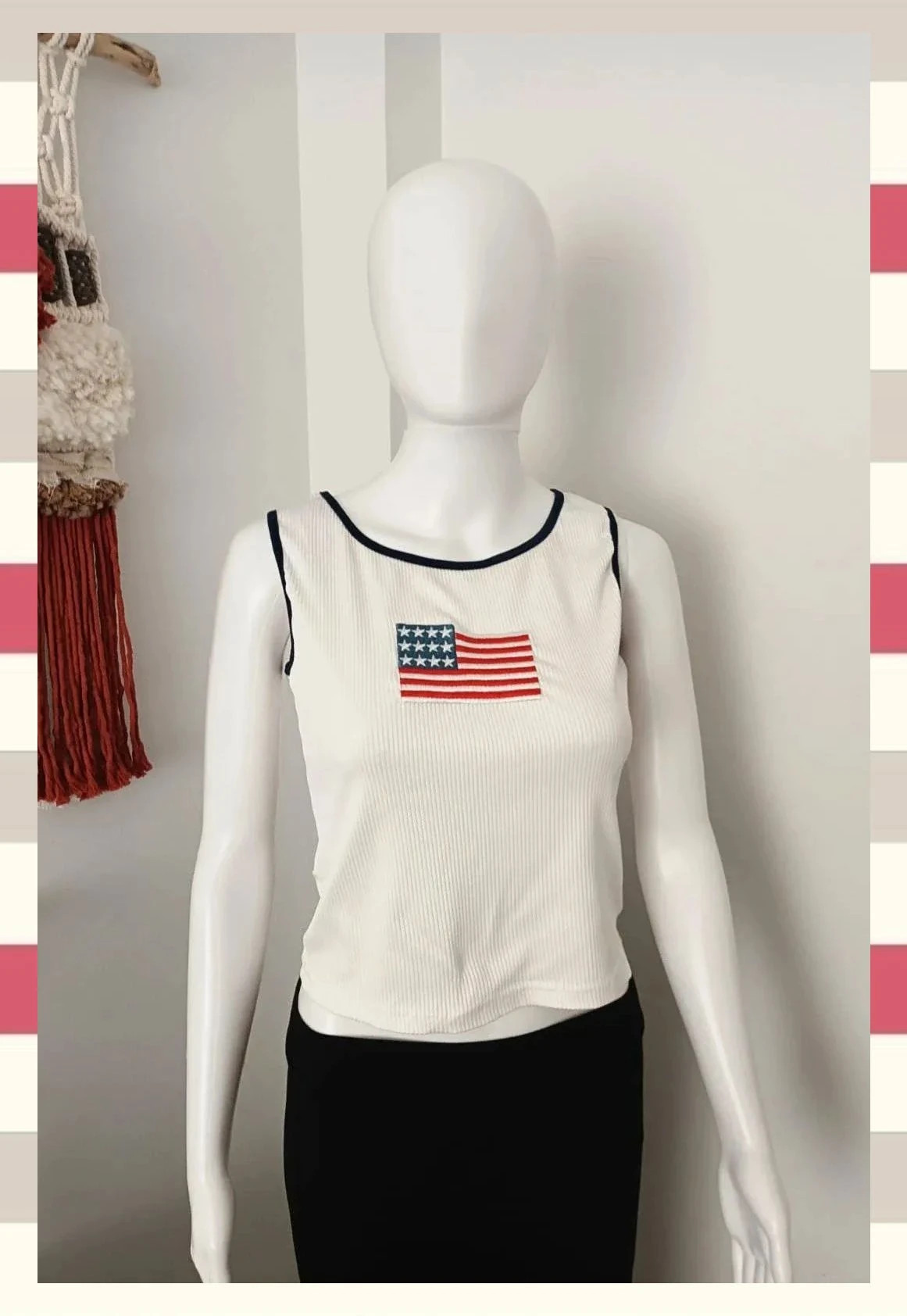 Camiseta canalé Vintage Y2k bandera Americana