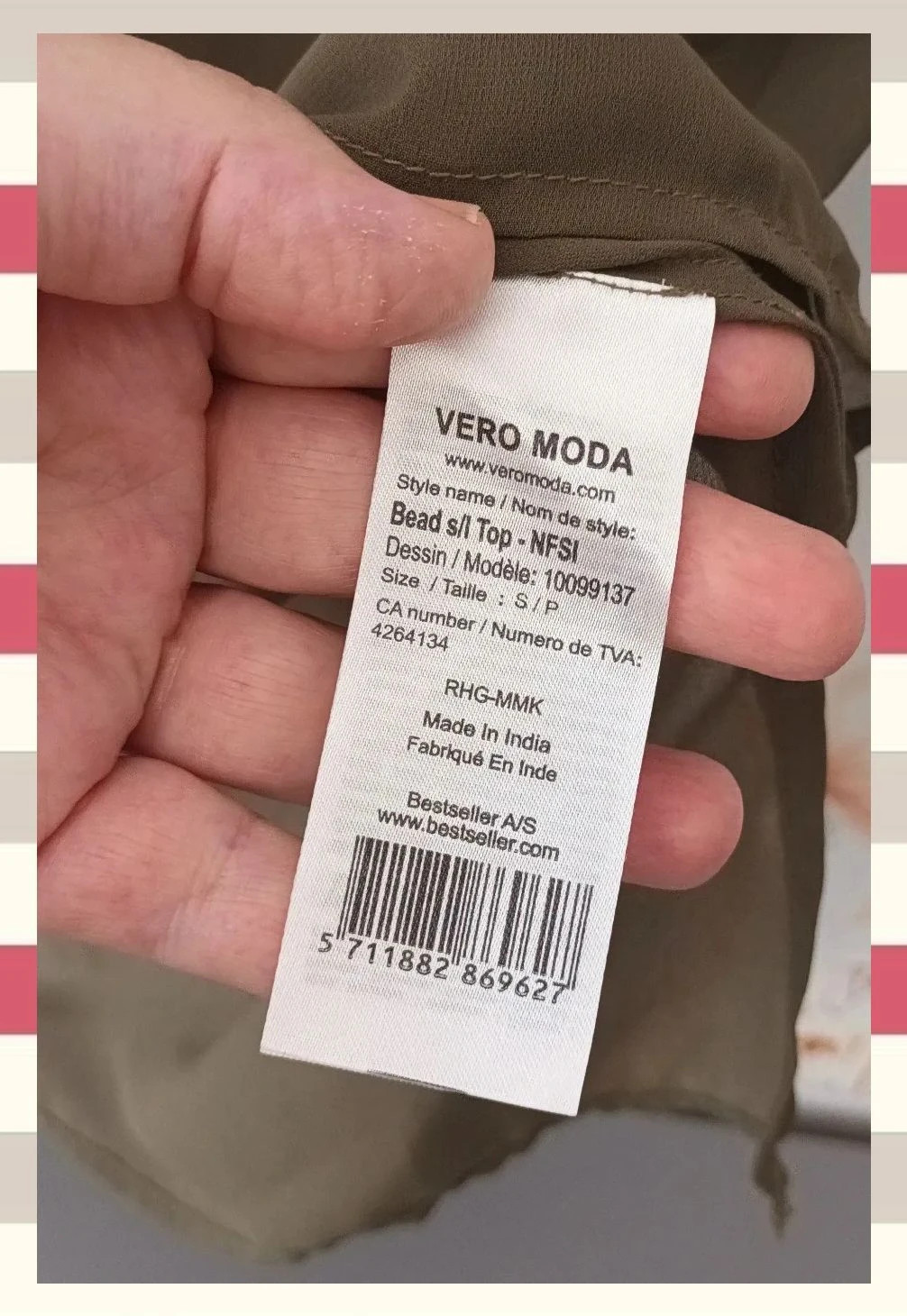 Top sin Mangas Verde Oliva Con Abalorios By Vero Moda T.S – Vero Moda – taille S / 36 / 8 5