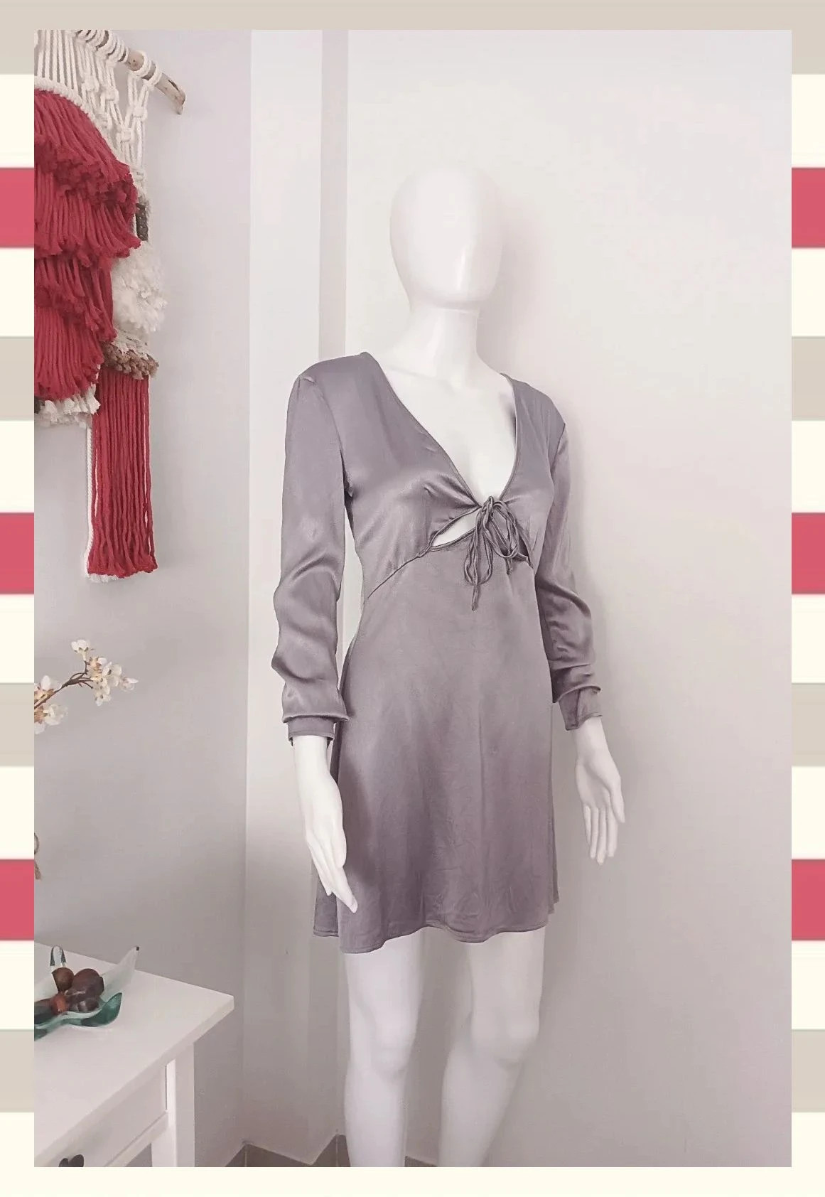 Precioso vestido de fiesta gris perla satinado/ metalizado – Zara – taille M / 38 / 10 3