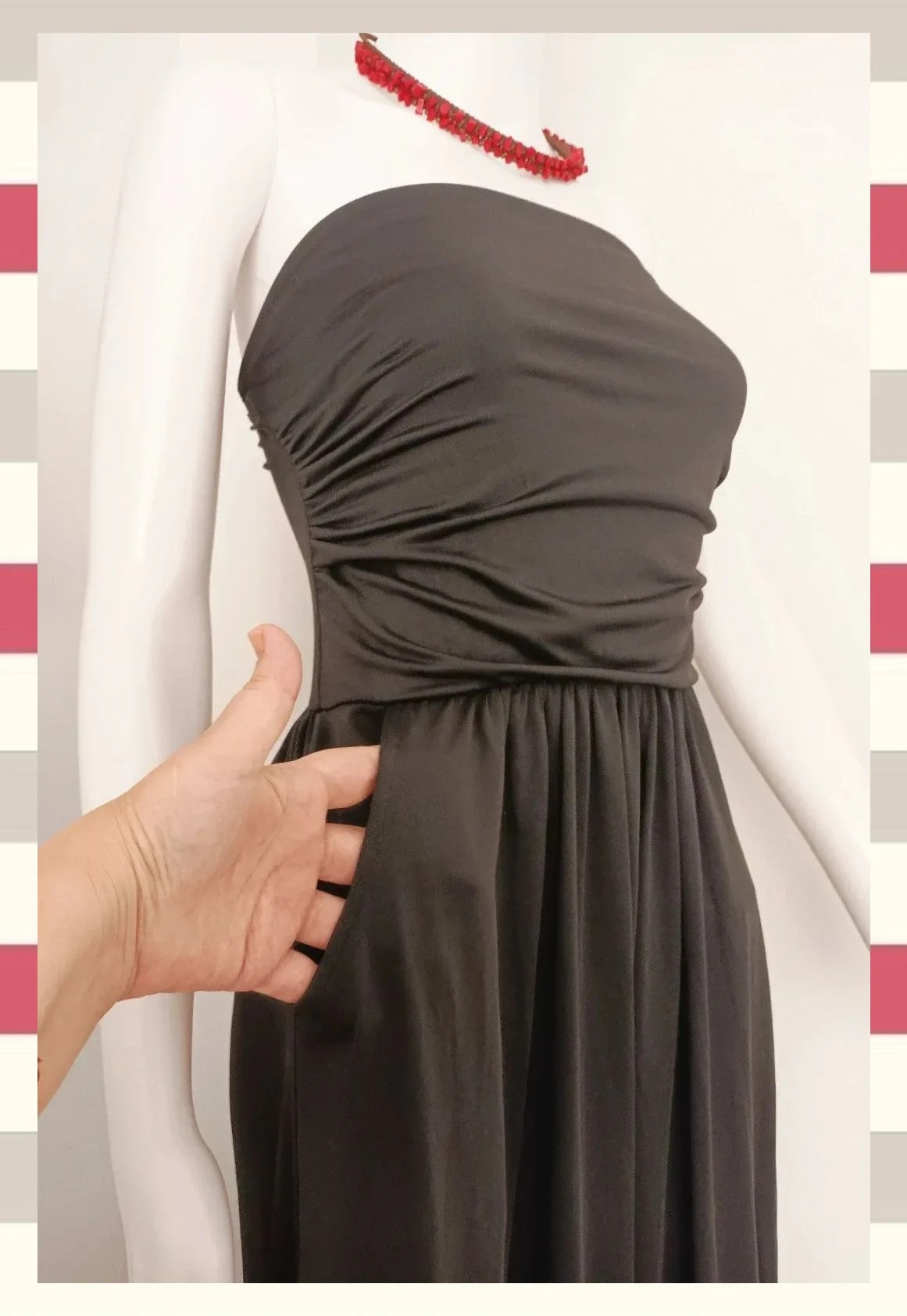 Vestido Largo Strapless Negro con Bolsillos – Vintage Boutique – taille M / 38 / 10 4