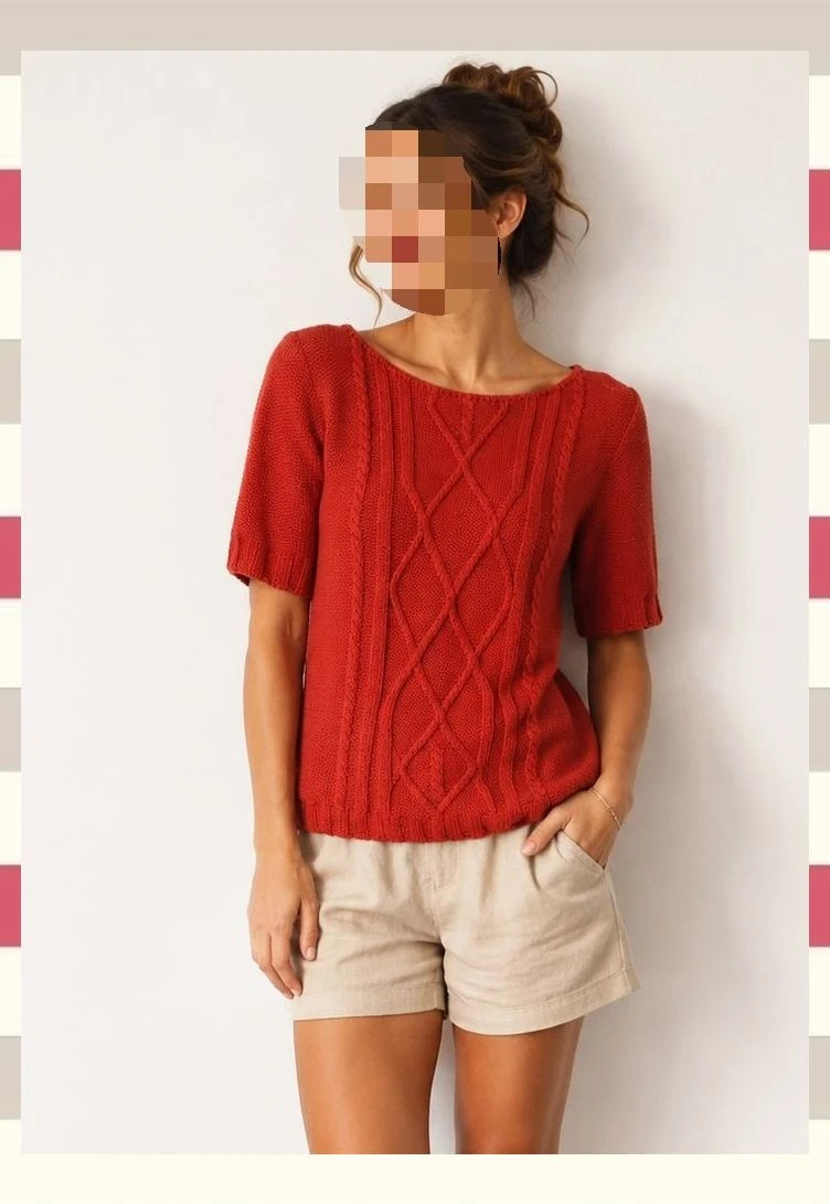 Jersey rojo La Boutique - manga corta, talla XL (42/14) punto trenzado – La Boutique – taille XL / 42 / 14 2