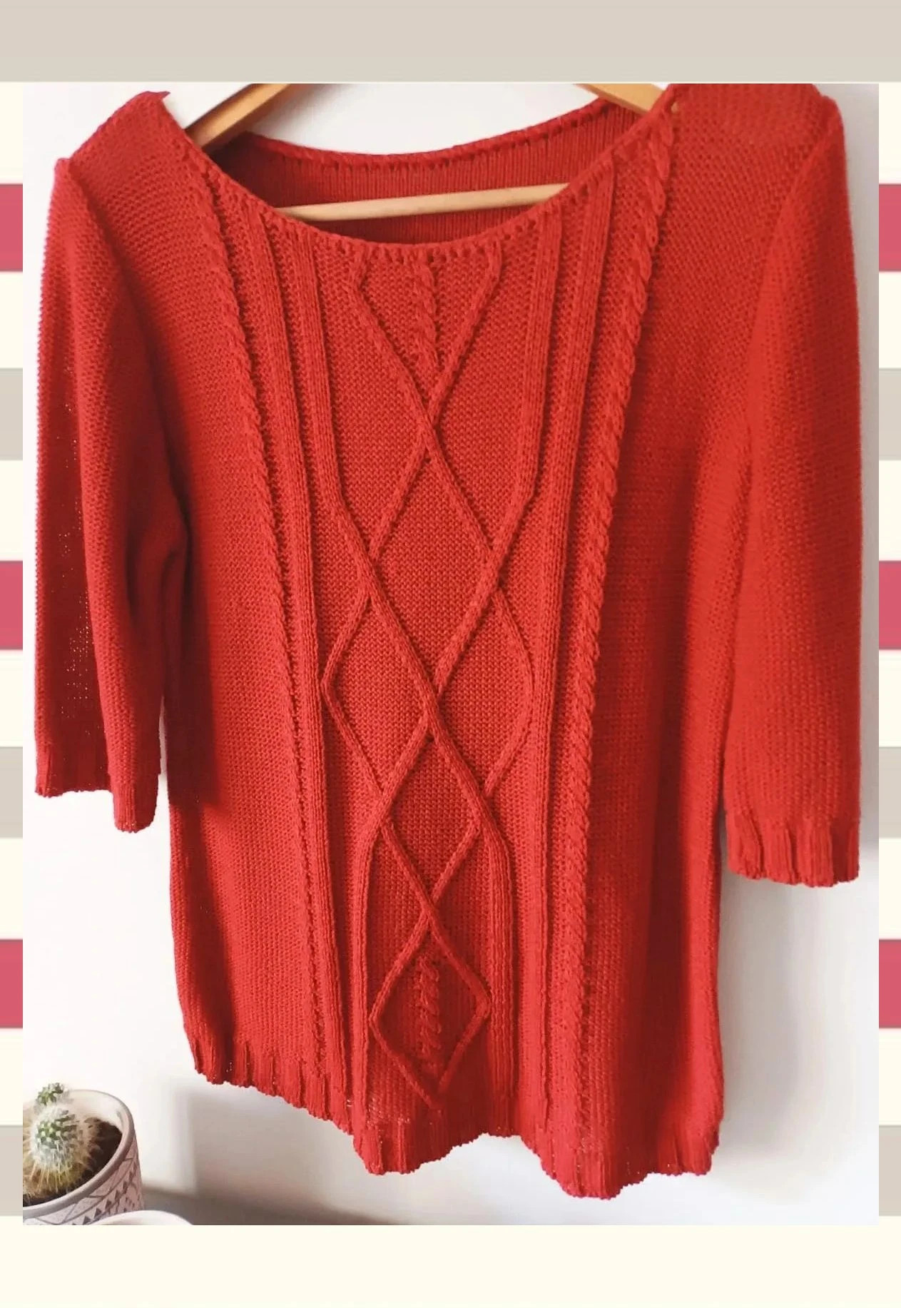 Jersey rojo La Boutique - manga corta, talla XL (42/14) punto trenzado – La Boutique – taille XL / 42 / 14 3