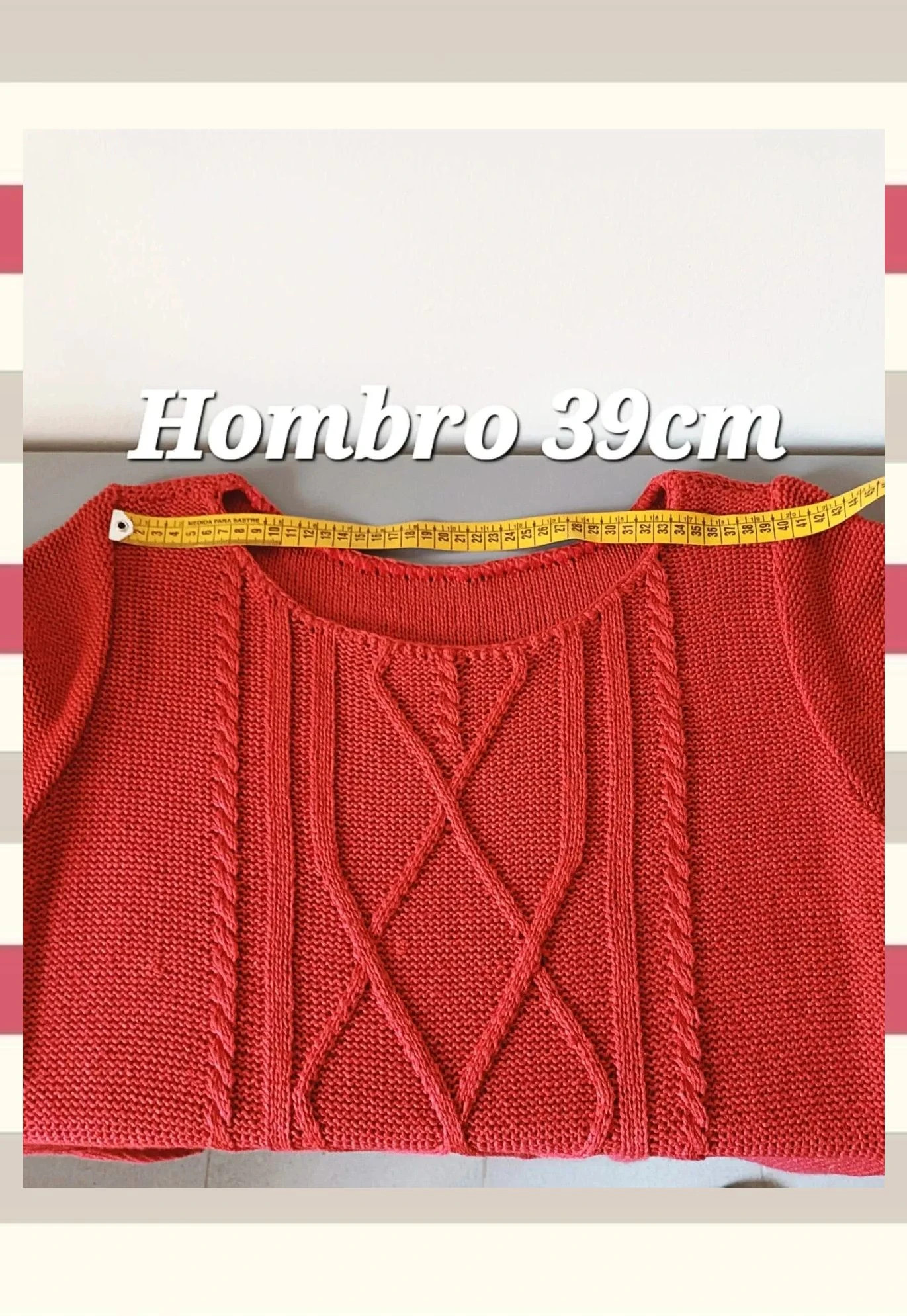 Jersey rojo La Boutique - manga corta, talla XL (42/14) punto trenzado – La Boutique – taille XL / 42 / 14 5