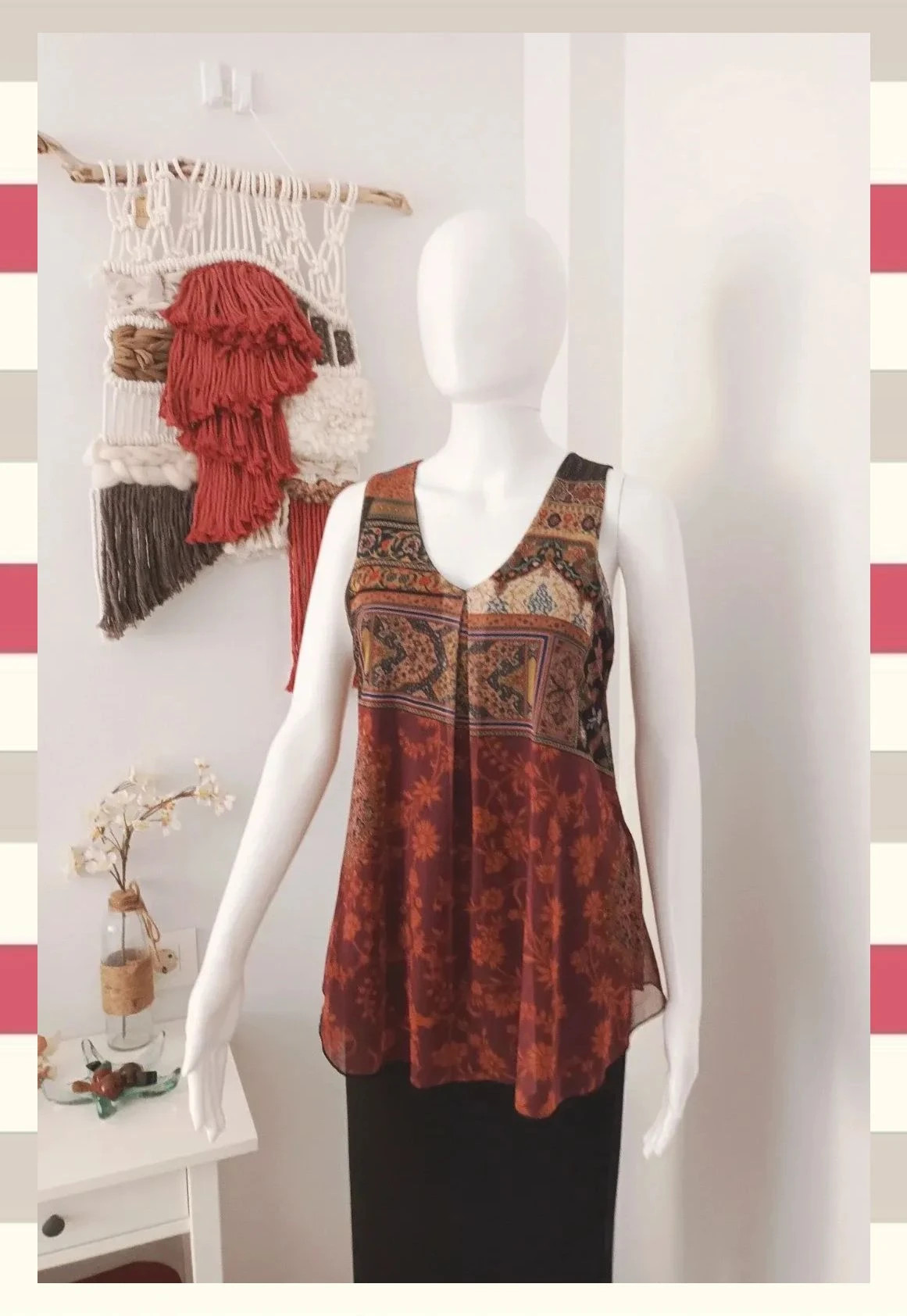 Top/túnica Desigual de Malla Estampado Etnico y Floral T.S. – Desigual – taille S / 36 / 8 4