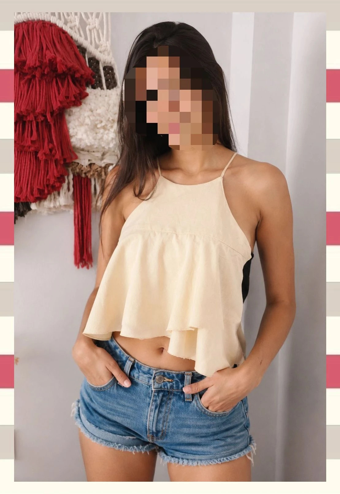 Top Halter Tri-Capa Beige Blanco y negro – Vintage Boutique – taille S / 36 / 8 2