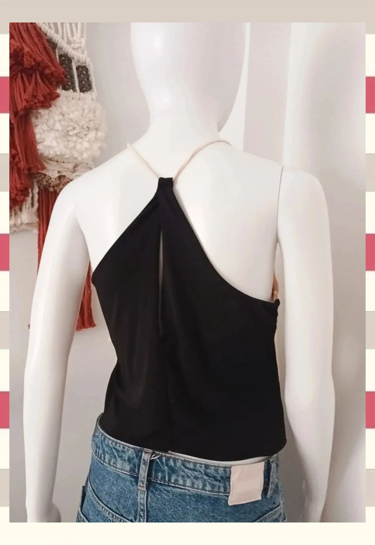 Top Halter Tri-Capa Beige Blanco y negro – Vintage Boutique – taille S / 36 / 8 3