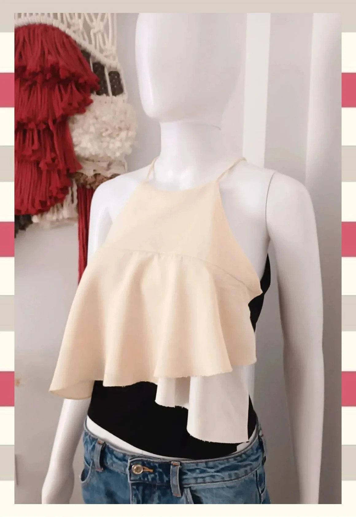 Top Halter Tri-Capa Beige Blanco y negro