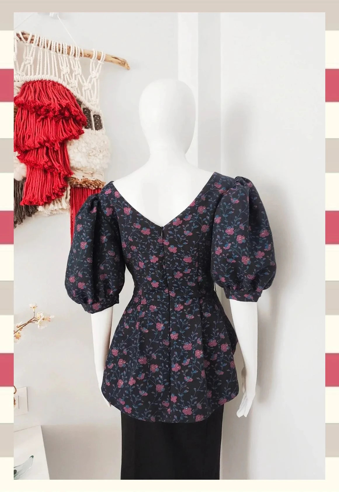 Elegante Top Peplum Vintage con detalles metalizados T.M – Carlo Pascual – taille M / 38 / 10 3