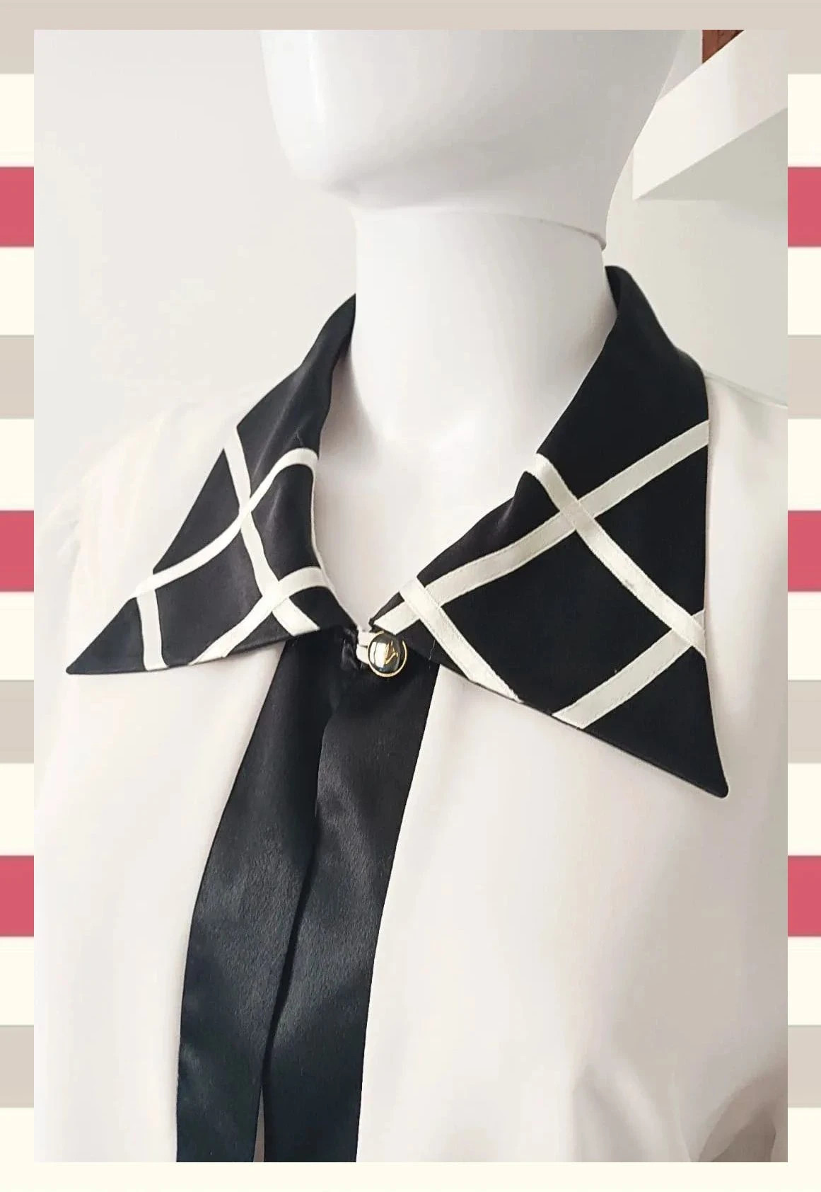 Elegante Blusa Vintage Blanco y Negro Estilo Retro Chic – Cadeneta – taille XXL / 44 / 16 4