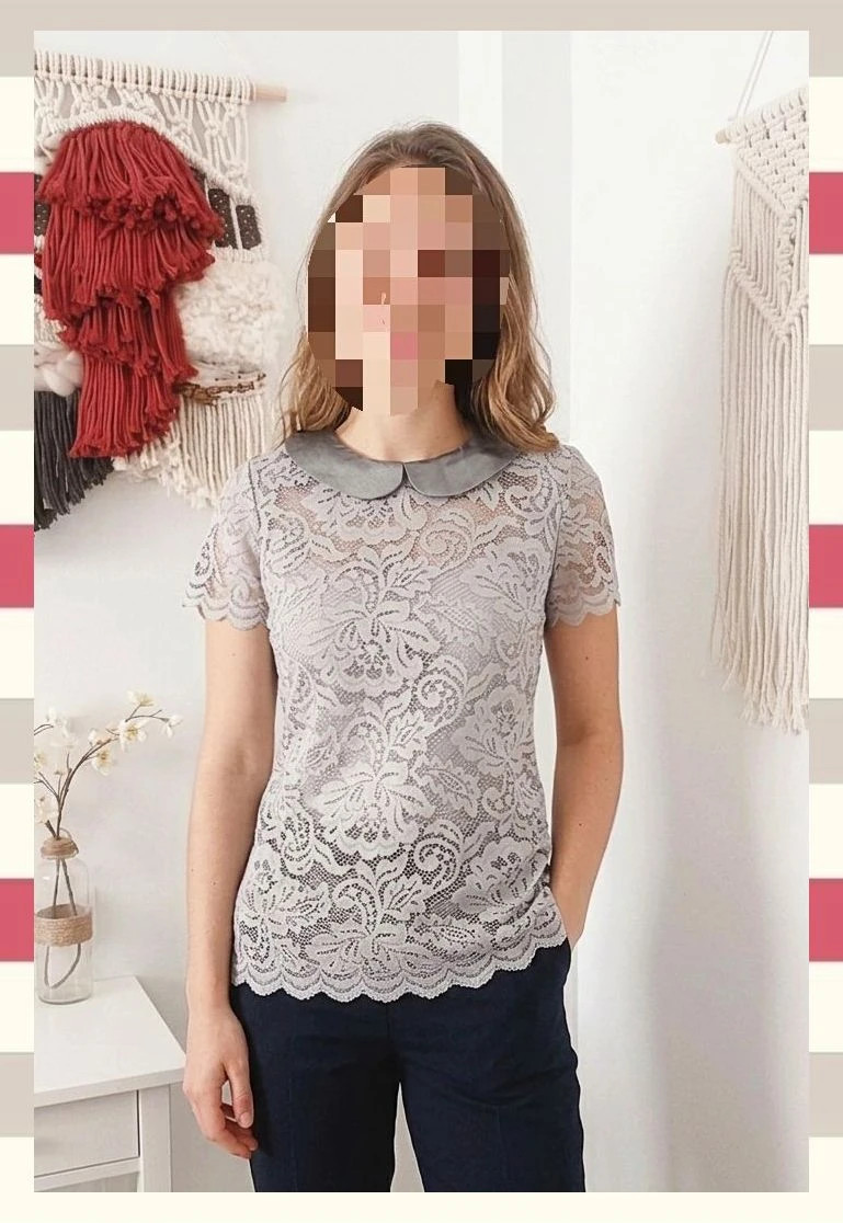Blusa Exclusiva Encaje Cuello Bebe satinado T.M. – Vintage Boutique – taille M / 38 / 10 2