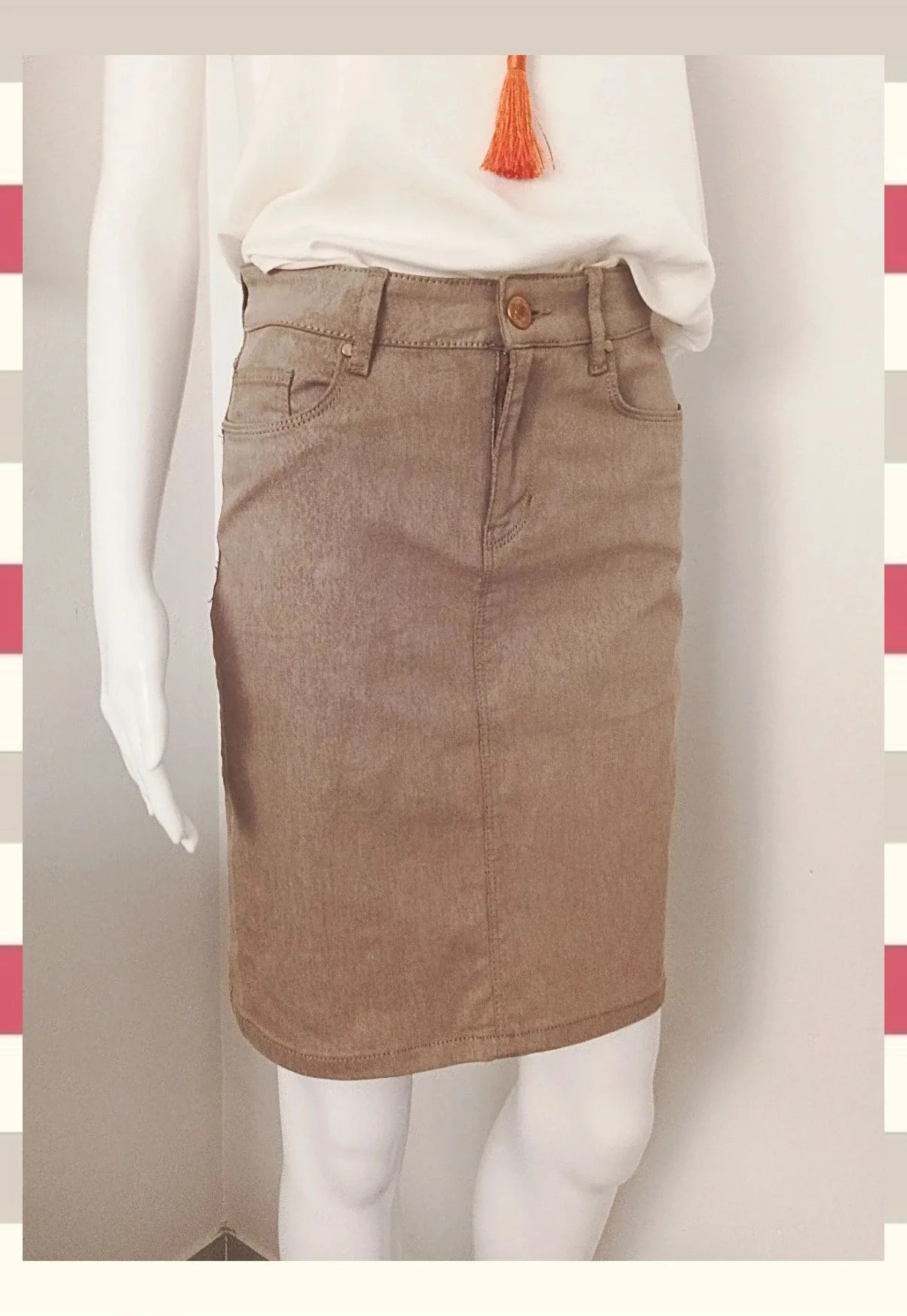 Falda lápiz beige Cortefiel T.36 (S) - corte recto, muy buen estado 👗 – Cortefiel – taille S / 36 / 8