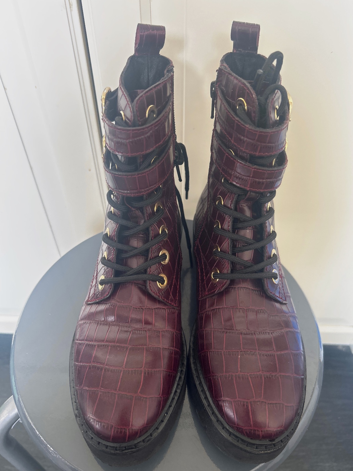 Bottines Claudie Pierlot bordeaux croco T37