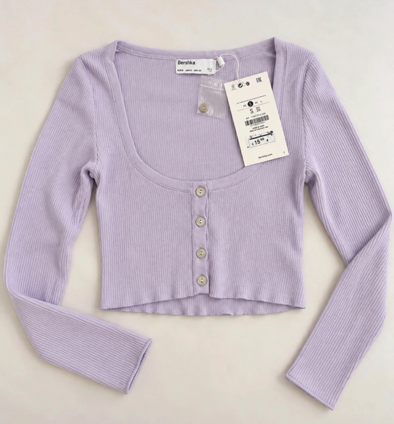 Top court Bershka lilas côtelé à boutons - Taille S