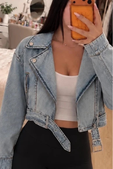 Veste biker Zara en jean bleu clair taille S
