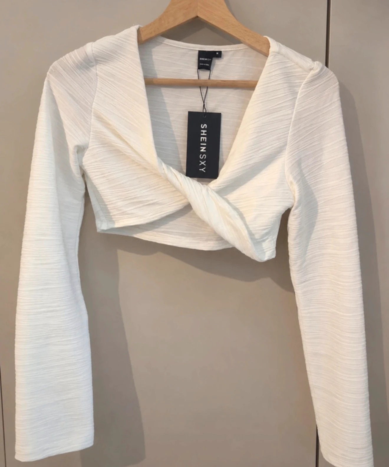Crop top blanc torsadé manches longues SHEIN - Taille M