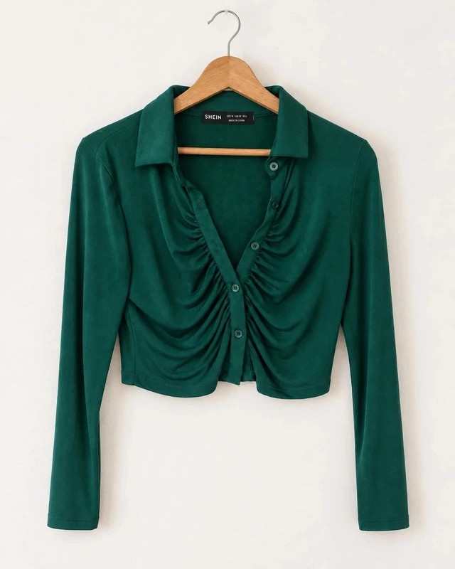 Top chemisier vert froncé SHEIN – Taille M – Neuf