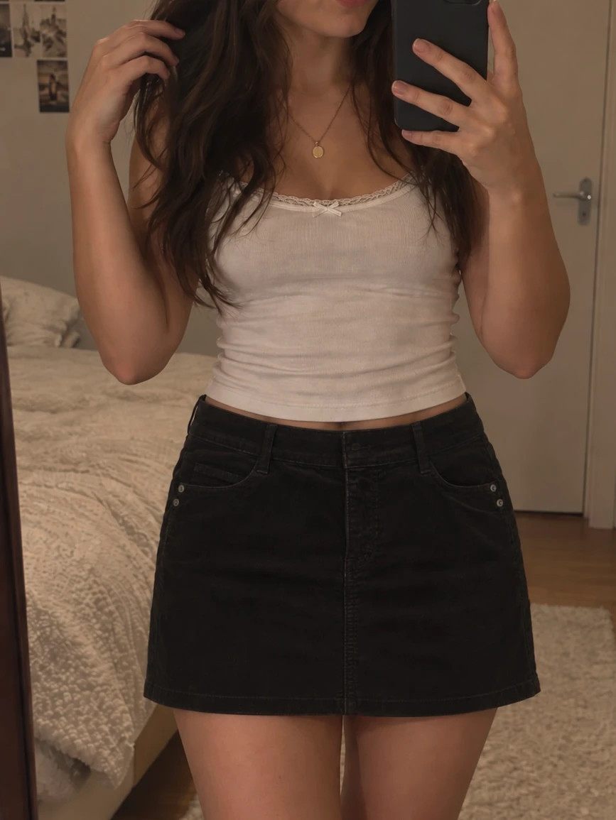 Jupe courte noire en velours côtelé Yessica - Taille 42 - neuve