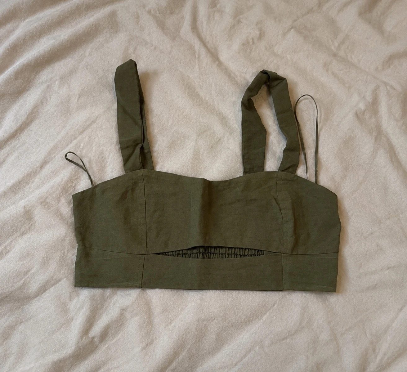 Top crop Zara en lin kaki – Taille L – neuf avec étiquette