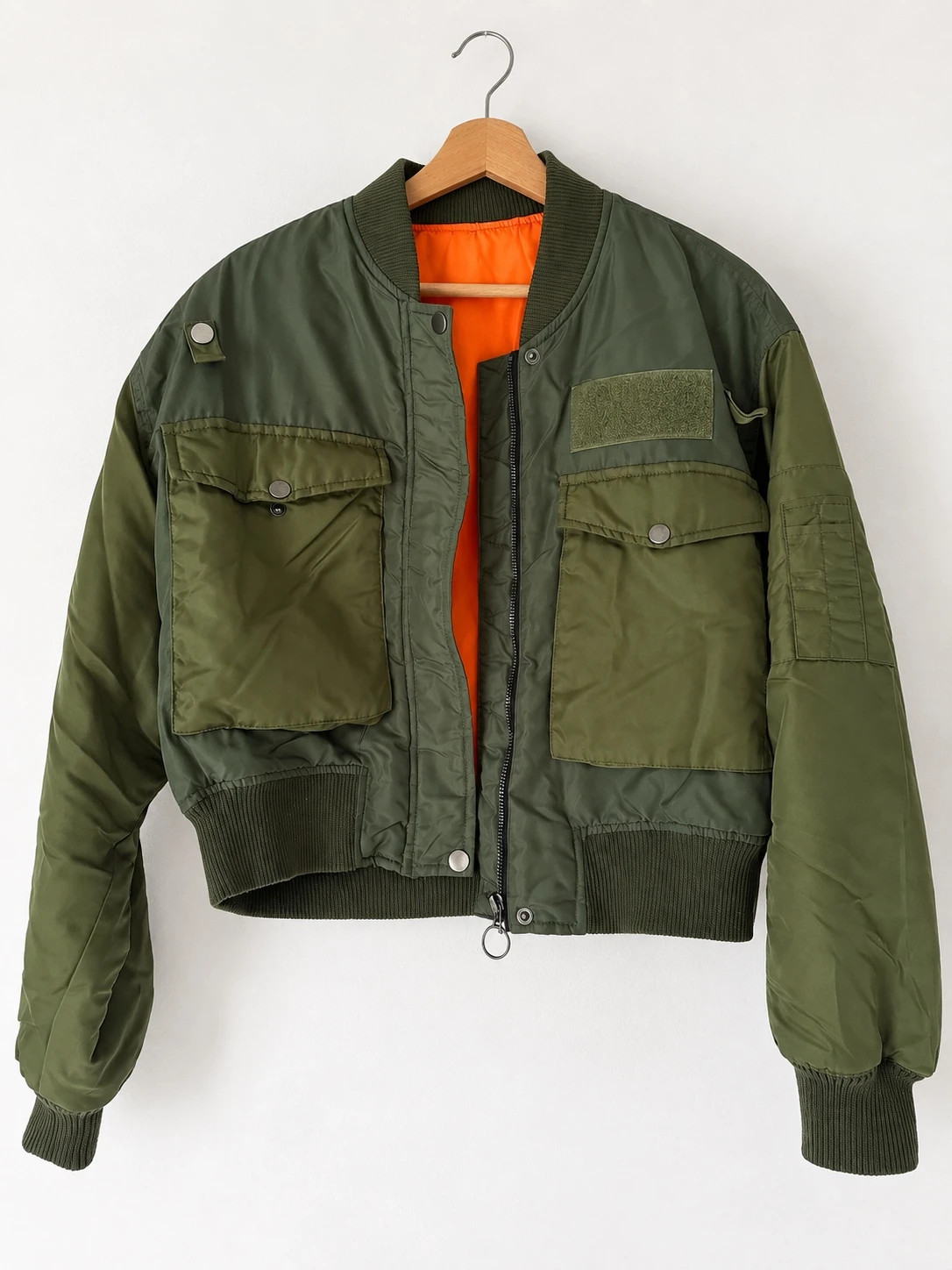 Bomber kaki style militaire doublure orange – Taille M