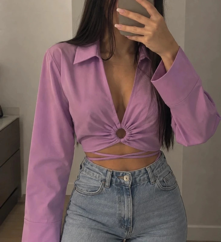 Top court Zara violet/lilas à anneau et liens - Taille M