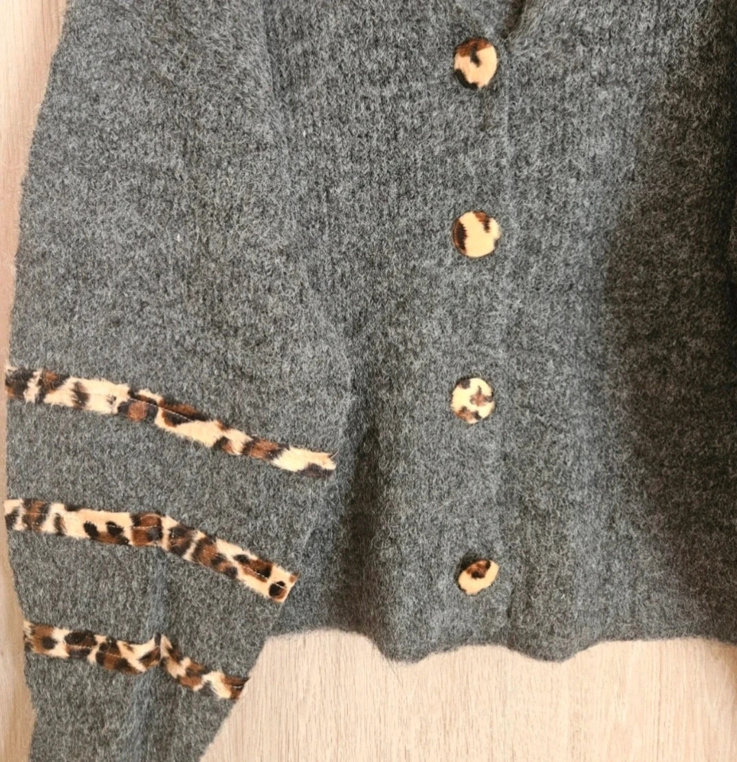 Cardigan doux avec cachemire et details leopard - taille unique 38 au 42 – Boutique Parisienne – taille L / 40 / 12 2