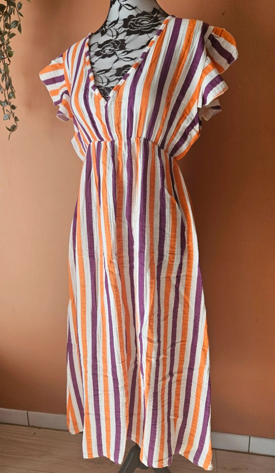 🧡Jolie robe en coton motifs rayures - TU 36 au 42 - Made in Italy🧡 – made in ltaly – taille L / 40 / 12 4