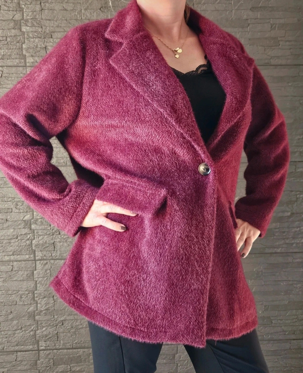 Magnifique veste/manteau texturé, boutonné TU 38 au 44 - Made in Italy – Boutique Parisienne – taille XL / 42 / 14 3