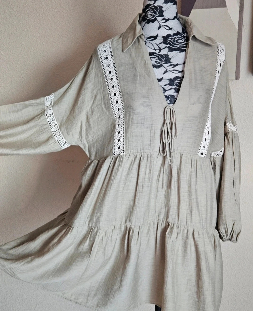 Magnifique robe Boheme détails dentelle crochet Zara (contient du lin) T 38/40 – Zara – taille M / 38 / 10 5