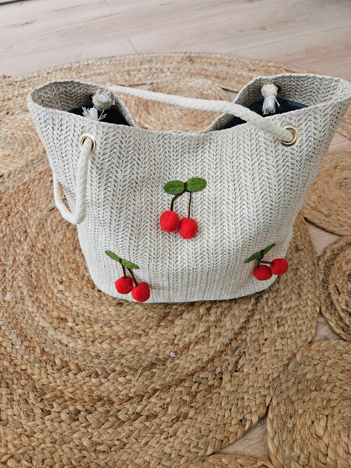 Sac en paille tissée à motifs 🍒 – Boutique privée 3