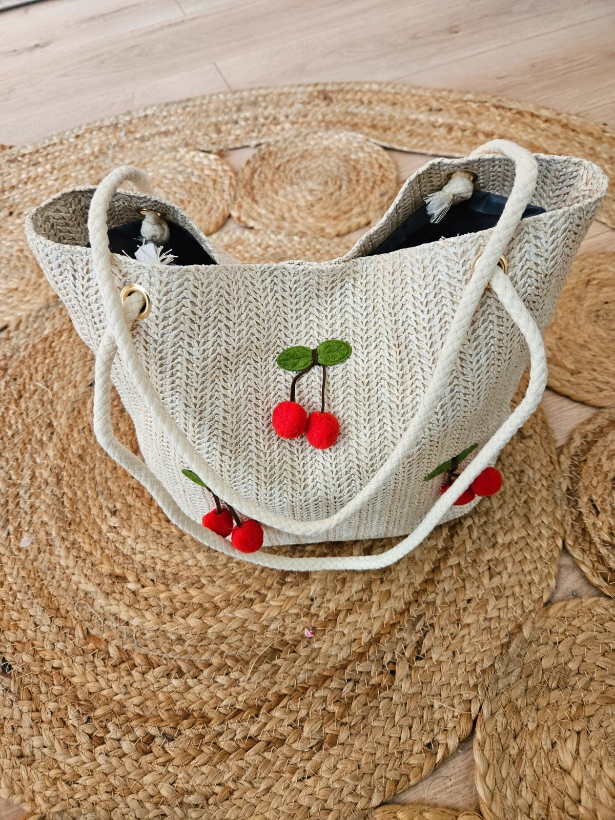 Sac en paille tissée à motifs 🍒 – Boutique privée 4
