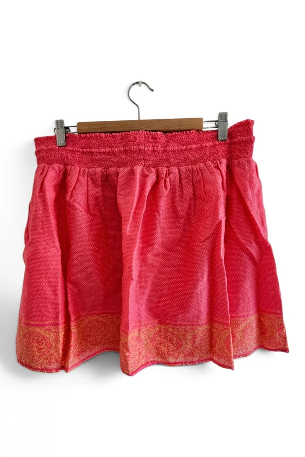 Minifalda rosa coral estampado étnico bajo bordado | boho chic | H&M talla 46 – H&M – taille XXXL / 46 / 18 2