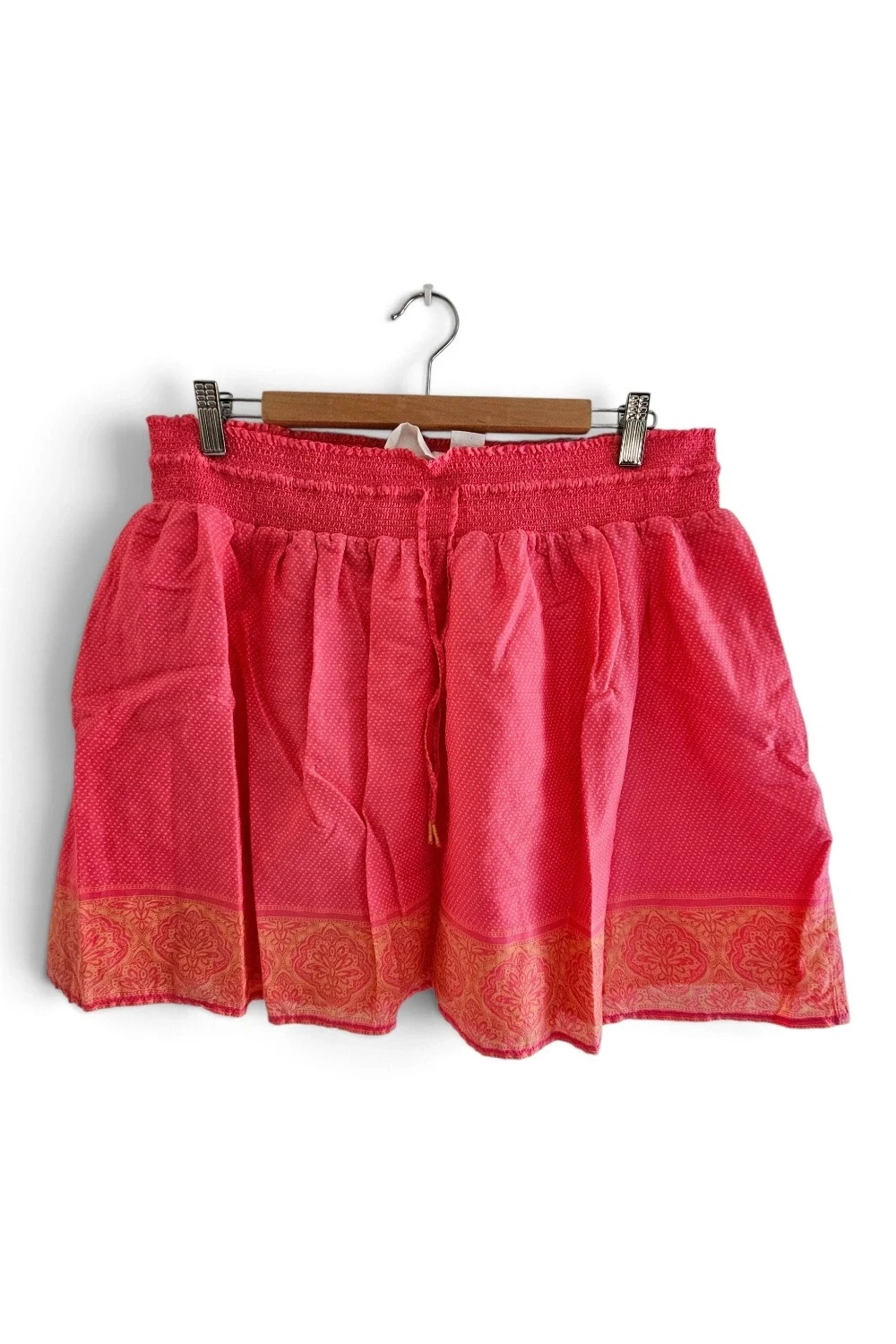 Minifalda rosa coral estampado étnico bajo bordado | boho chic | H&M talla 46 – H&M – taille XXXL / 46 / 18